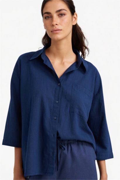 Oversize Fit Shirt Collar Cotton Short Sleeve Shirt