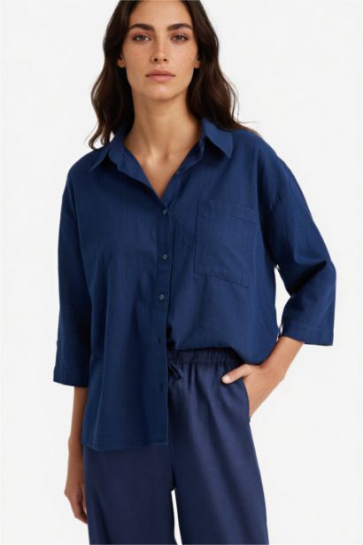 Oversize Fit Shirt Collar Cotton Short Sleeve Shirt