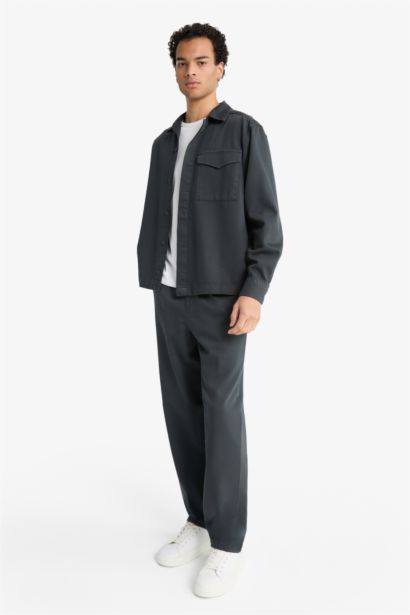 Baggy Fit Wide Leg Gabardine Trousers