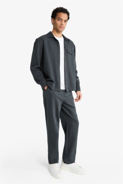 Baggy Fit Wide Leg Gabardine Trousers