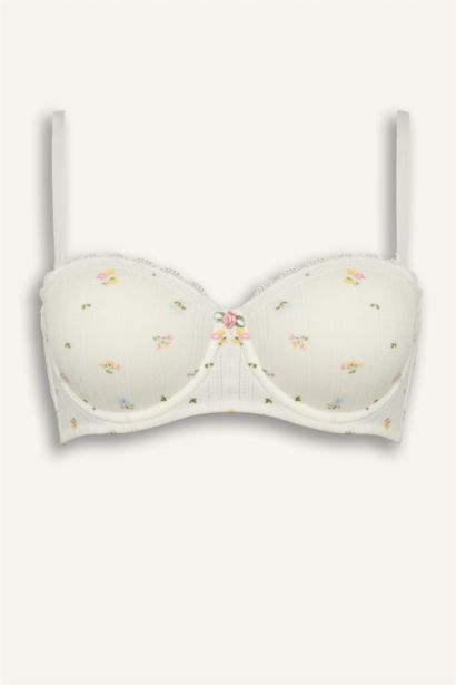 Dantel Detaylı Kaplı Pedsiz Balenli Balkonet Sütyen