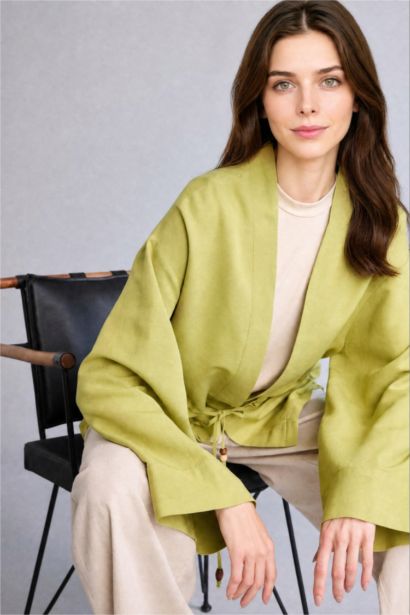Relaxed Fit Uzun Kollu Keten Kimono