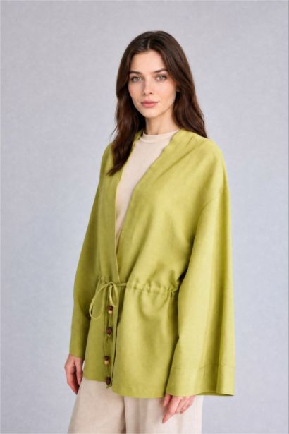 Relaxed Fit Uzun Kollu Keten Kimono