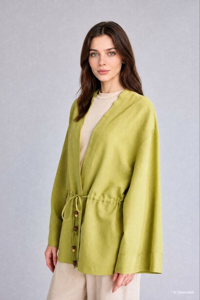 Keten Karışımlı Relaxed Fit Uzun Kollu Kimono