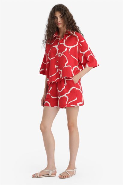 Normal Waist Patterned Short Leg Cotton Shorts