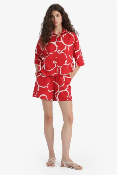 Normal Waist Patterned Short Leg Cotton Shorts