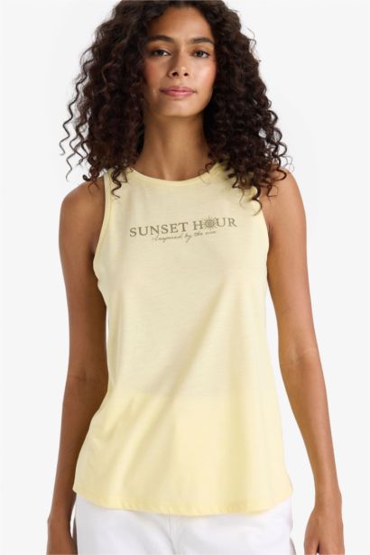 Relax Fit Slogan Printed Crew Neck Tank Top