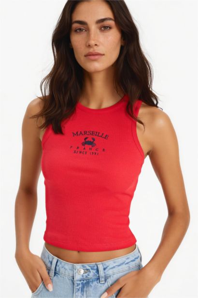 Slim Fit Printed Halter Neck Corduroy Tank Top