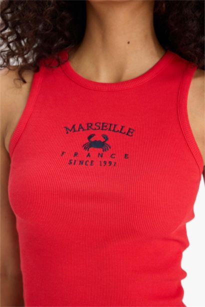 Slim Fit Printed Halter Neck Corduroy Tank Top