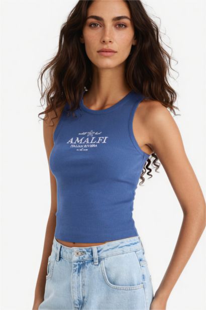 Slım Fıt Baskılı Halter Yaka Fitilli Kaşkorse Atlet