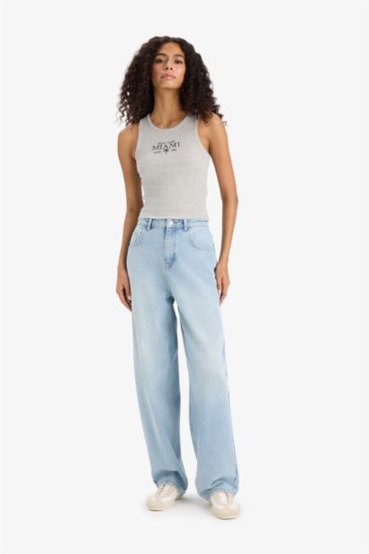 Slim Fit Dar Kesim Baskılı Halter Yaka Fitilli Kaşkorse Atlet