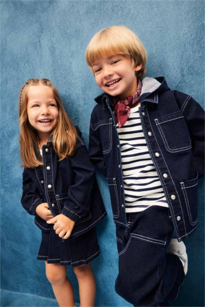 Kapüşonlu Düğmeli Denim Ceket Erkek Bebek