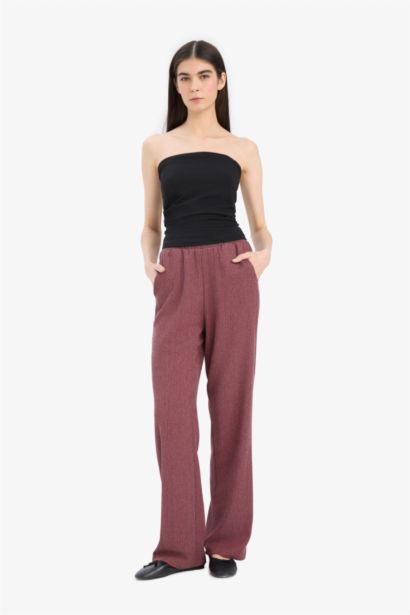 Flexible Waist Crinkle Wide Leg Trousers
