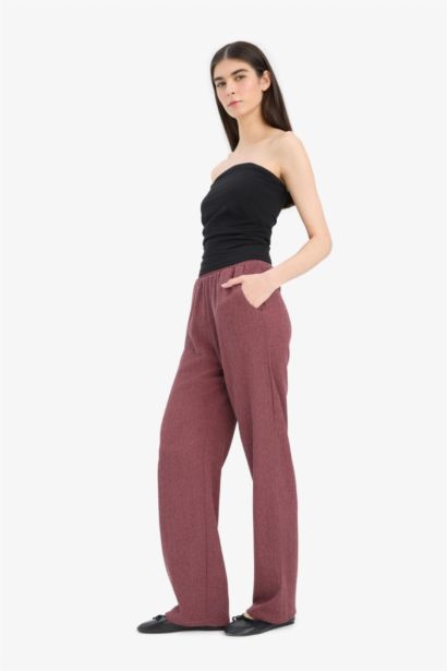 Flexible Waist Crinkle Wide Leg Trousers