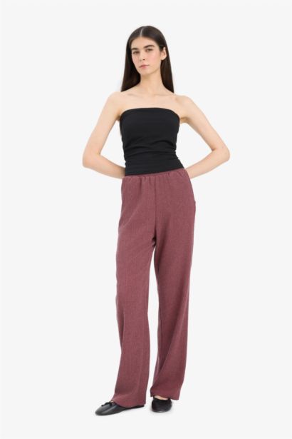 Flexible Waist Crinkle Wide Leg Trousers
