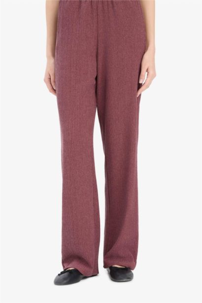 Flexible Waist Crinkle Wide Leg Trousers