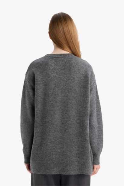 Regular Fit Bisiklet Yaka Taşlı Triko Kazak Tunik