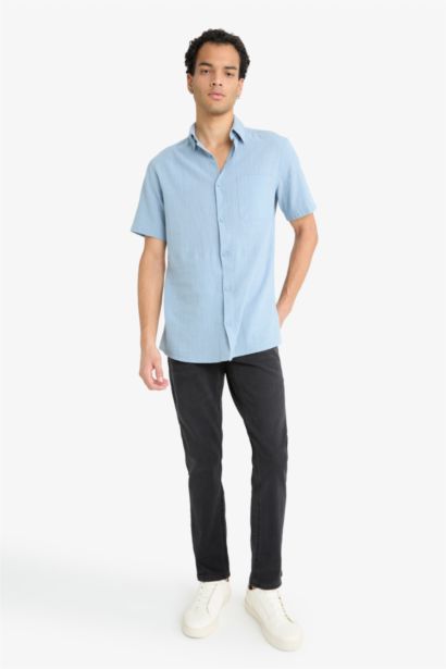 Slim Fit Polo Collar Short Sleeve Shirt