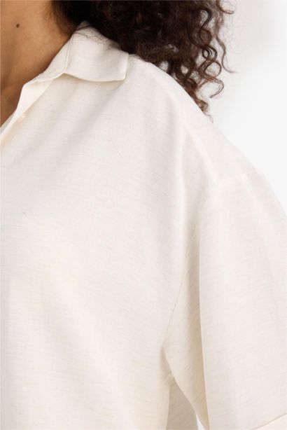Oversize Geniş Kalıp Keten Karışımlı Kısa Kollu Gömlek
