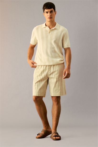 Çizgili Bermuda Şort