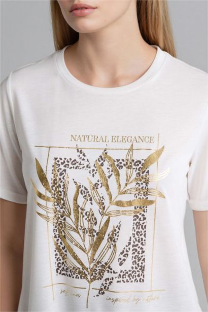 Regular Fıt Bisiklet Yaka Nakış Baskı Baskılı Penye Kısa Kollu Tişört