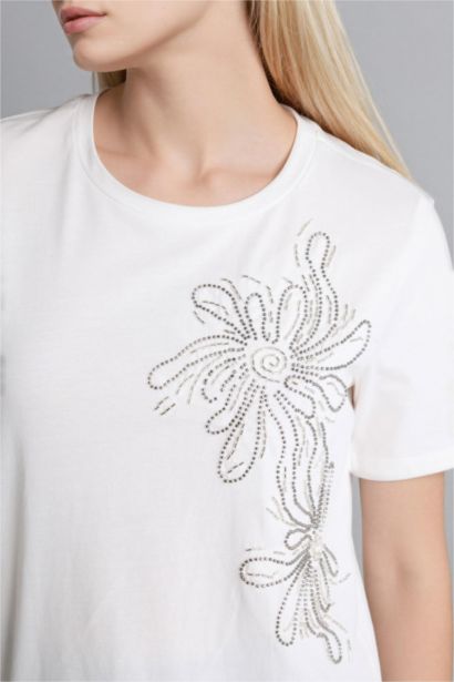 Regular Fıt Bisiklet Yaka Nakış Baskı Baskılı Penye Kısa Kollu Tişört