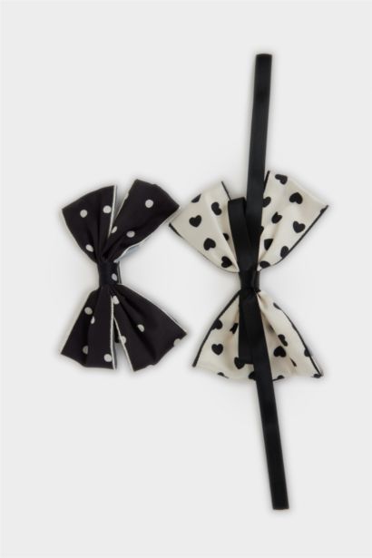 Girl Heart Ribbon Snap Buckle 2 Piece Hair Clips