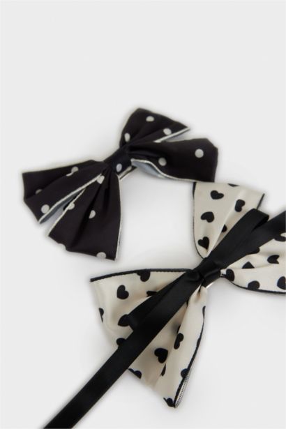 Girl Heart Ribbon Snap Buckle 2 Piece Hair Clips