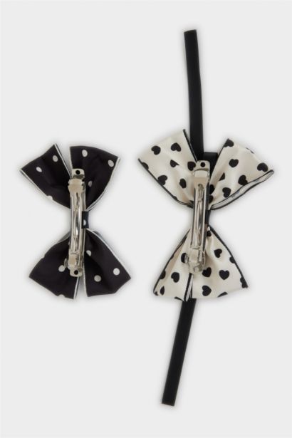 Girl Heart Ribbon Snap Buckle 2 Piece Hair Clips