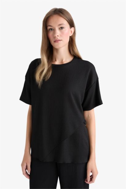 تيشيرت نص ردن منسوج قصة عادية وياخة مستديرة