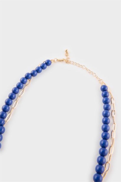 Lot de 2 Colliers dorés avec pierres bleu marine pour femme