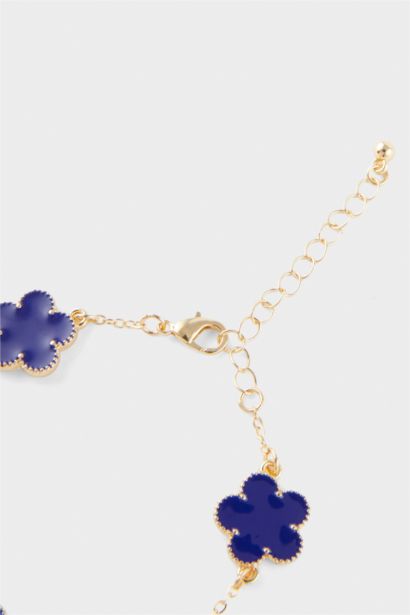Woman Golden Bracelet With Navy Blue Flowers