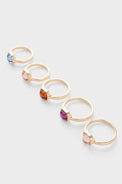 Woman 5 Piece Golden Rings With Stones