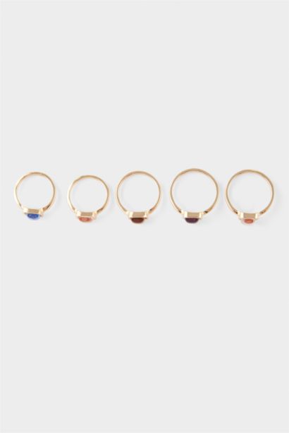Woman 5 Piece Golden Rings With Stones