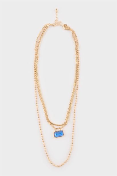 Collier femme doré avec pierre bleue
