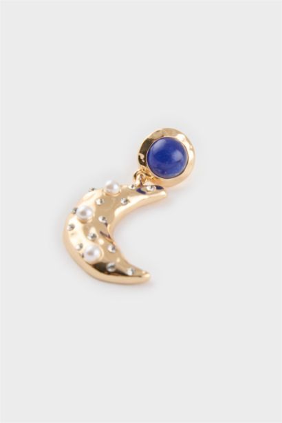 Woman Golden Earrings With Blue Stone