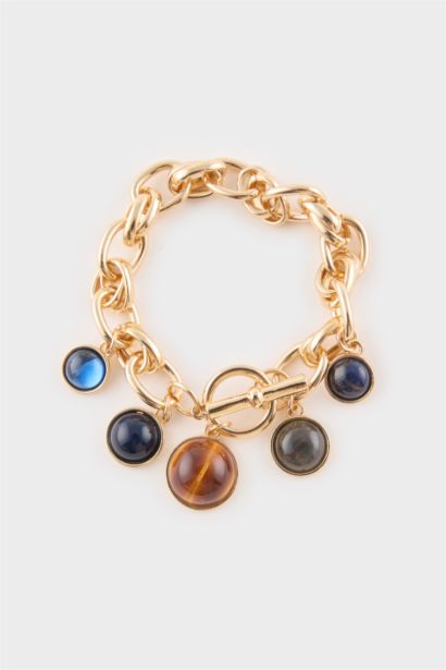 Woman Golden Bracelet With Colorful Stones