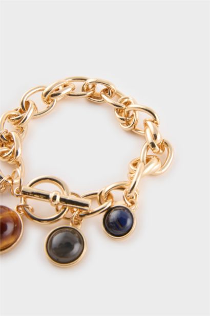 Woman Golden Bracelet With Colorful Stones
