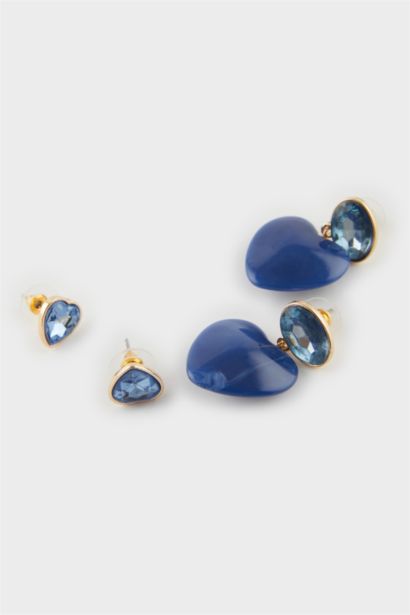 Woman 2 Piece Blue Heart Earrings