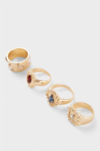 Lot de 4 Bagues dorées avec pierres pour femme