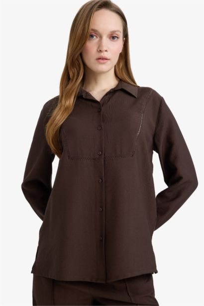 تونيكة كم طويل قصة عادية بياقة قميص