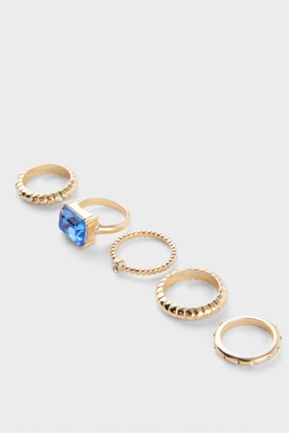 Lot de 5 Bagues dorées avec pierres pour femme