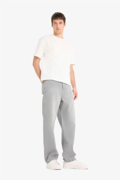 %100 Pamuk Baggy Fit Geniş Paça Jean Yıkamalı Pantolon
