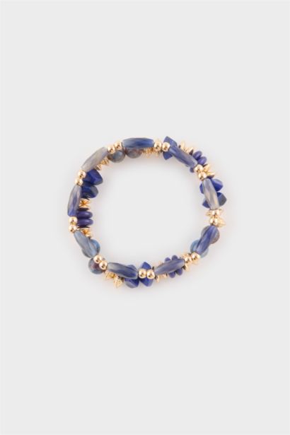 Woman 2 Piece Bracelets With Blue And Golden Stones