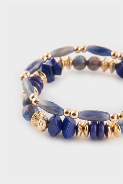Woman 2 Piece Bracelets With Blue And Golden Stones
