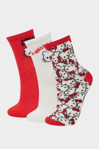 Hello Kitty 3'lü Pamuklu Uzun Çorap Kız Çocuk