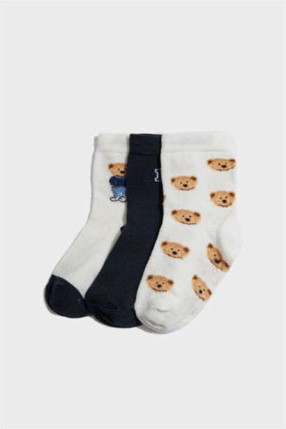 Baby Boy 3 Piece Non Slip Sole Cotton Long Socks