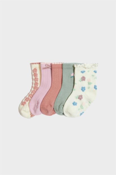 Baby Girl Non-Slip Sole 5 Piece Cotton Long Sockss