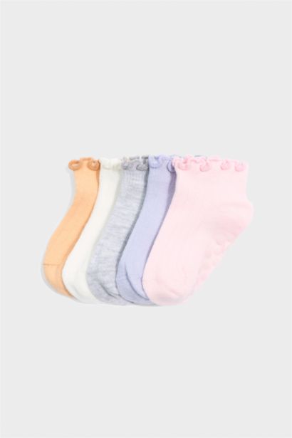 Lot de 5 Chaussettes en coton à semelle antidérapante pour bébé fille