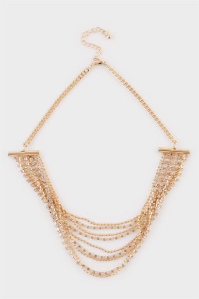 Woman Golden Necklace With Stones